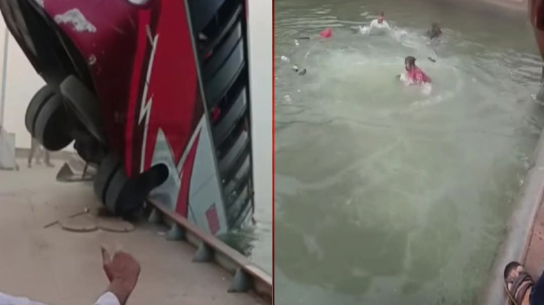 দৌলতদিয়া ঘাটে ফেরিতে ওঠার সময় নদীতে পড়ল যাত্রীবাহী বাস,অনেক  হতাহতের শঙ্কা